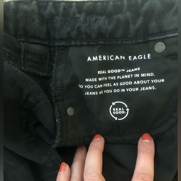 American Eagle Black Ripped Straight Mom Jeans - Picture 3 of 6
